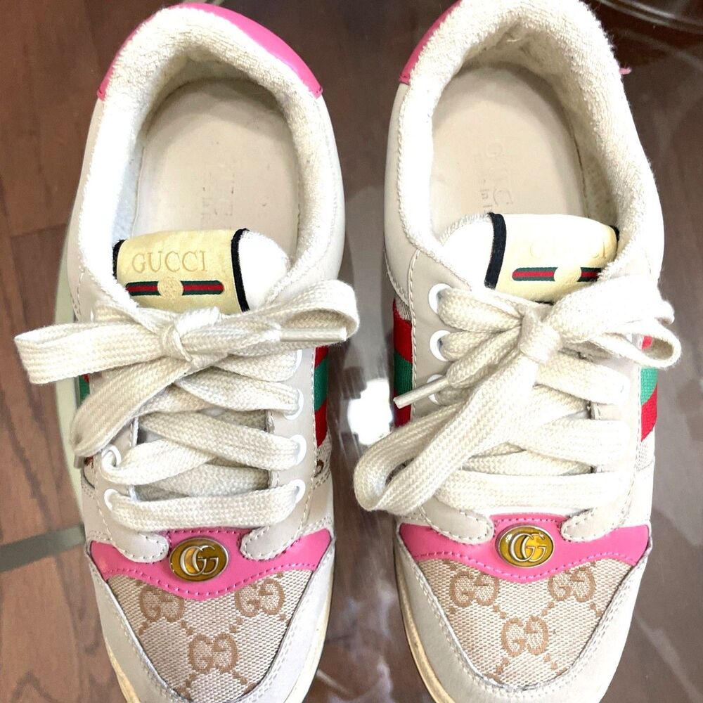 Gucci Screener GG Motif Women's Sneakers Butter color Red Sz 8 $1000 - Picture 3 of 11